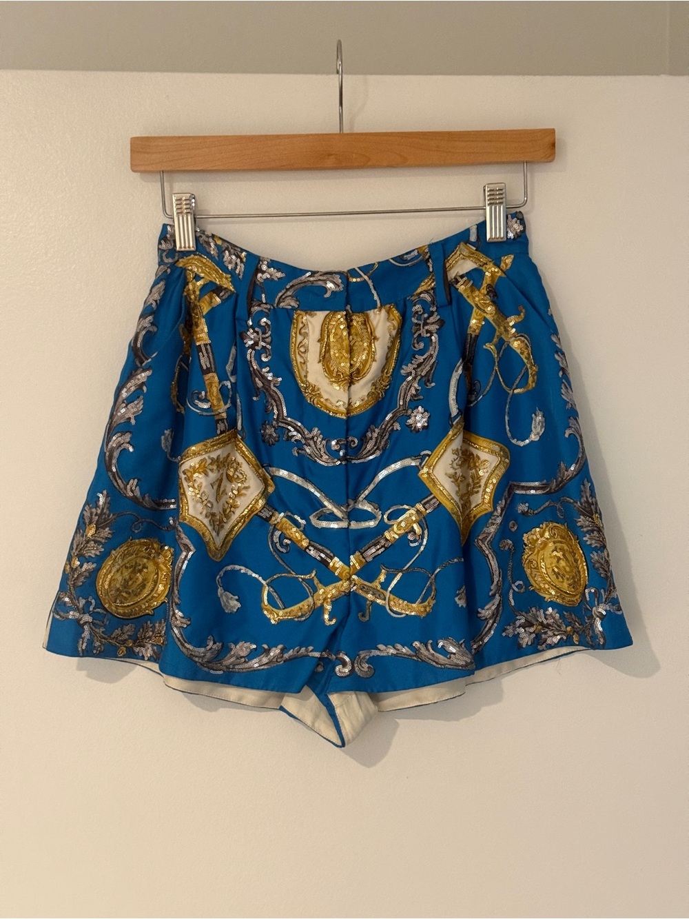 Dolce & Gabbana Silk Blue and Gold Baroque High-Waist Women's Shorts